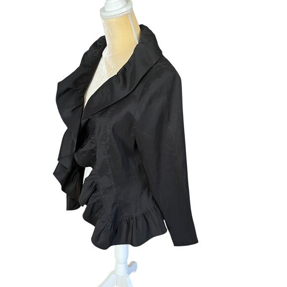 Rossi Roma Black Ruffle Jacket Top Medium Italy Silk MISSING BUTTON Y2K 90s - Picture 5 of 9